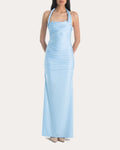 Elegant Sheath Halter Neck Sleeveless Open Back Ruched Floor Length For Adults Prom Dress