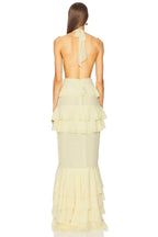 Elegant Sheath Halter Neck Sleeveless Ruffled Back Floor Length Evening Dress