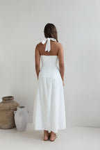 Elegant Sheath Halter Neck Sleeveless Tie Back Floor Length Prom Dress
