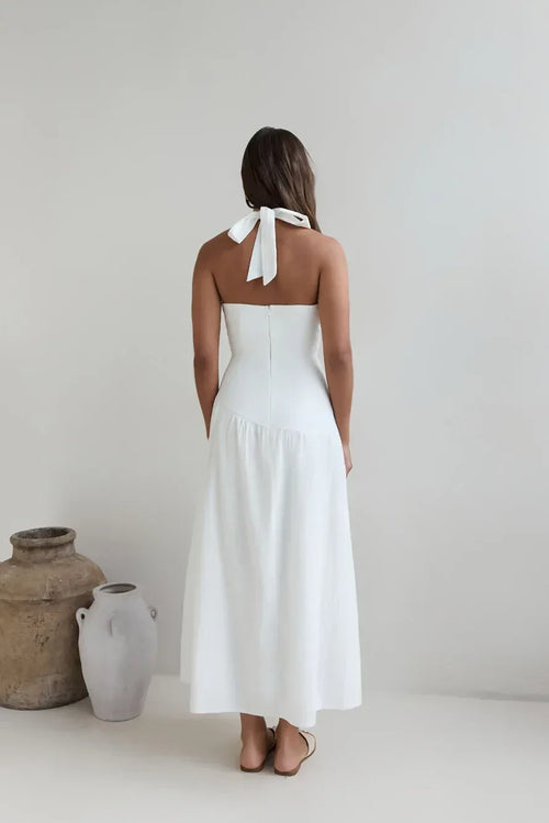 Elegante Abito da Ballo a Sirena Senza Maniche con Collo all'Americana e Allacciatura sul Retro, Lungo Fino al Pavimento