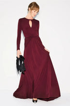 Elegant Sheath Keyhole Neck Long Sleeve Ruched Bodice Floor Length Plus Size Prom Dress