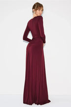 Elegant Sheath Keyhole Neck Long Sleeve Ruched Bodice Floor Length Plus Size Prom Dress