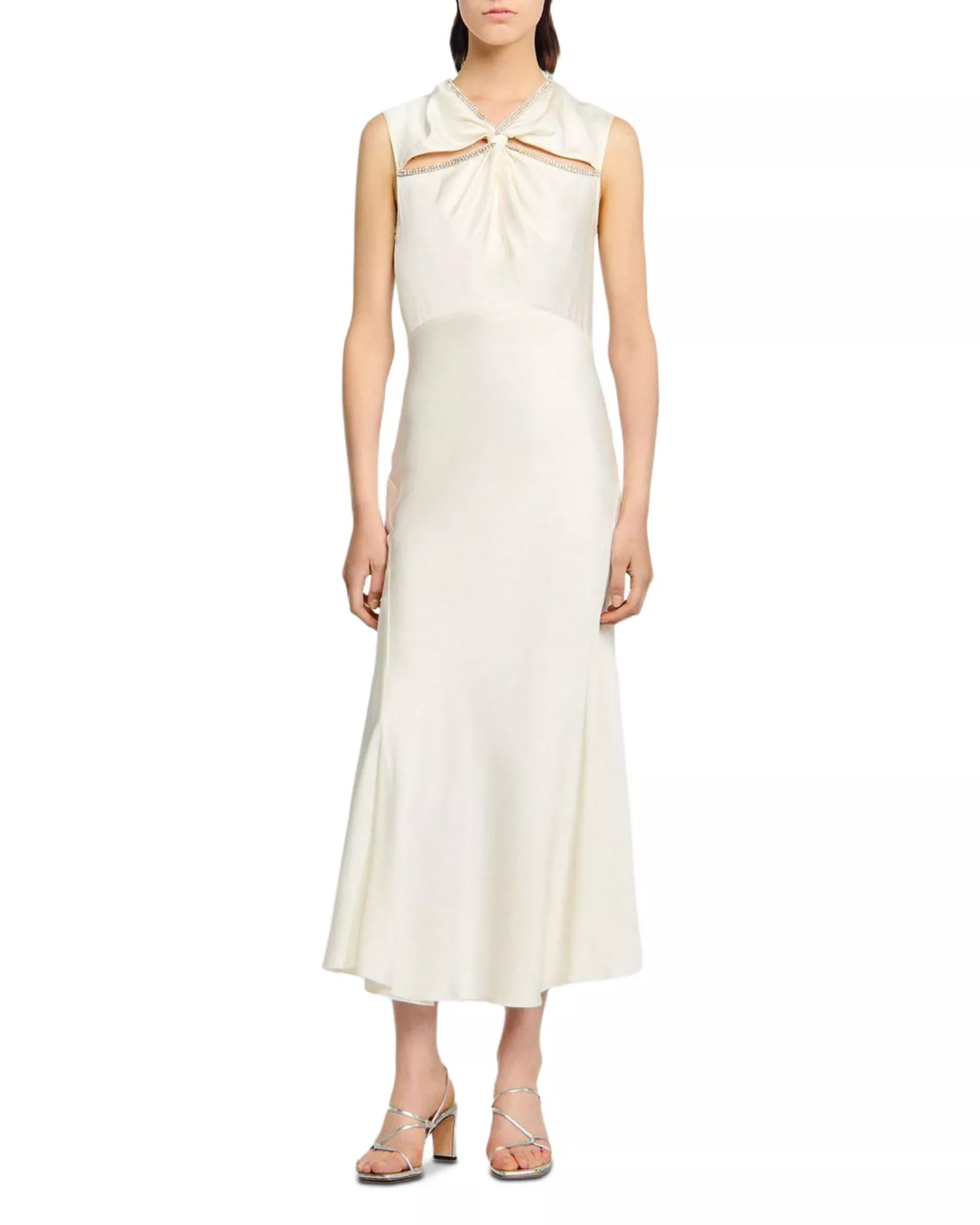 Elegant Sheath Keyhole-Neck Sleeveless Zipper-Back Midi-Length Prom Dress