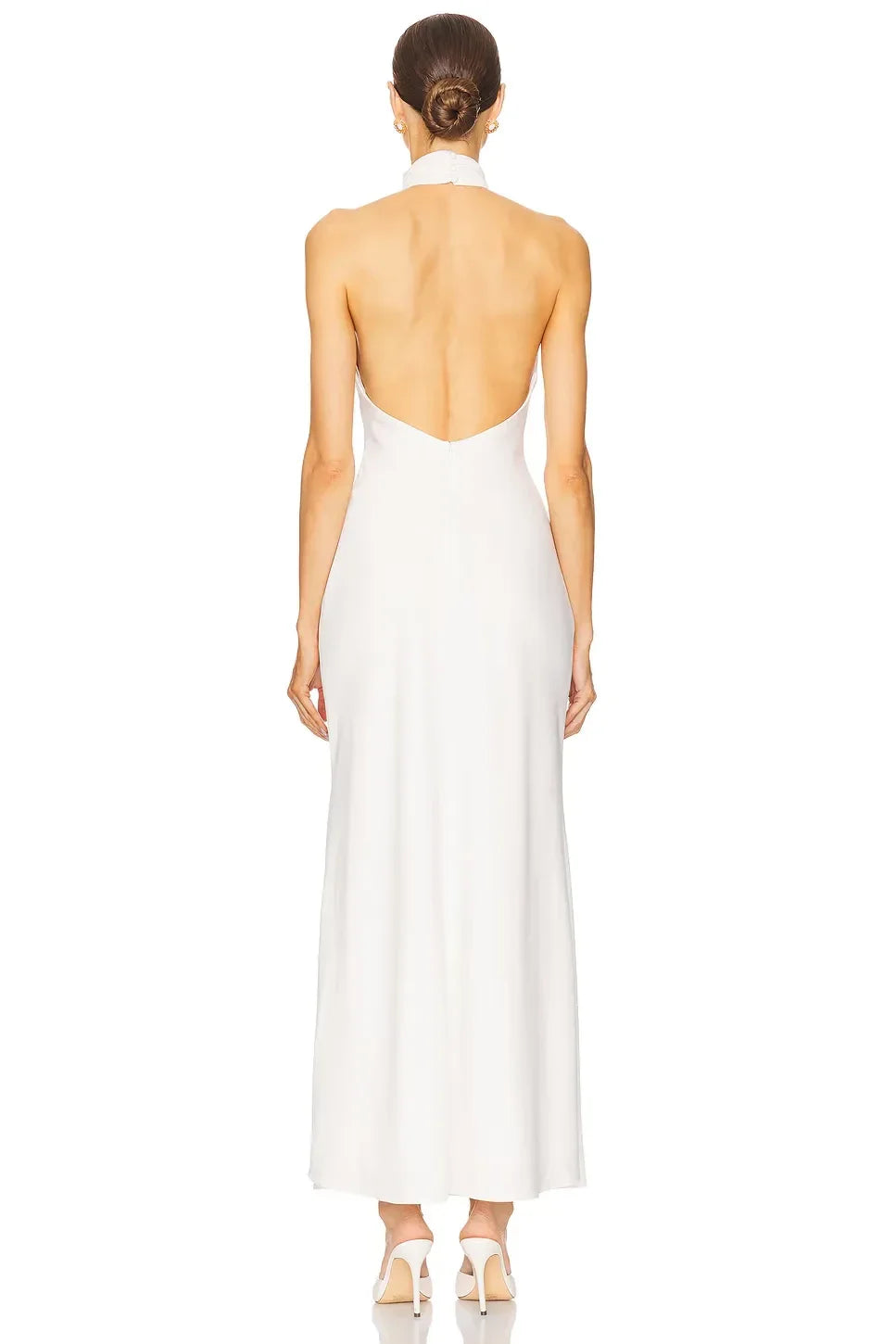 Elegant Sheath Mock Neck Sleeveless Open Back Floor Length Evening Dress