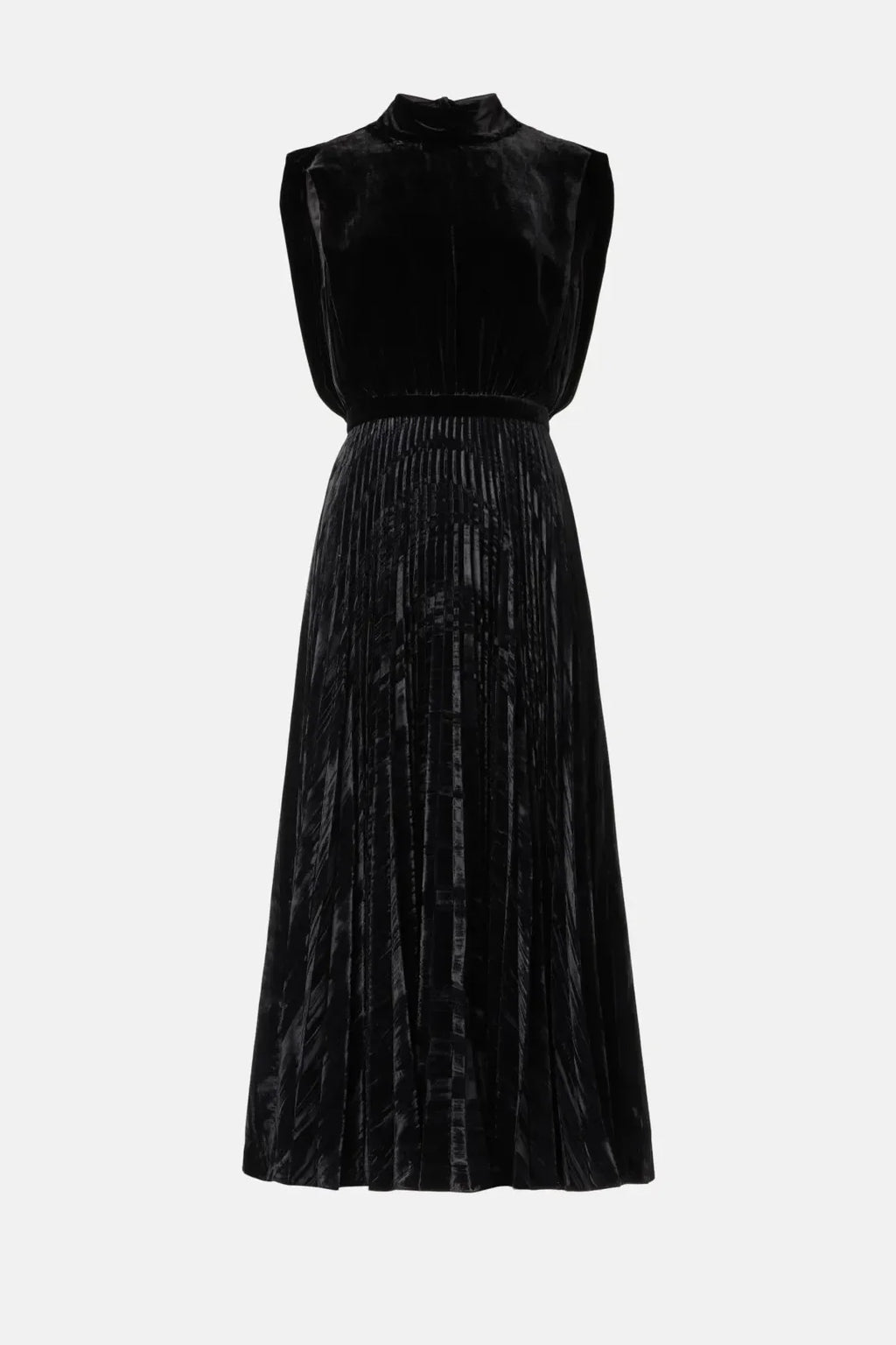 Elegant Sheath Mock Neck Sleeveless Pleated Velvet Midi Length Plus Size Prom Dress