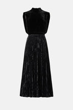 Elegant Sheath Mock Neck Sleeveless Pleated Velvet Midi Length Plus Size Prom Dress