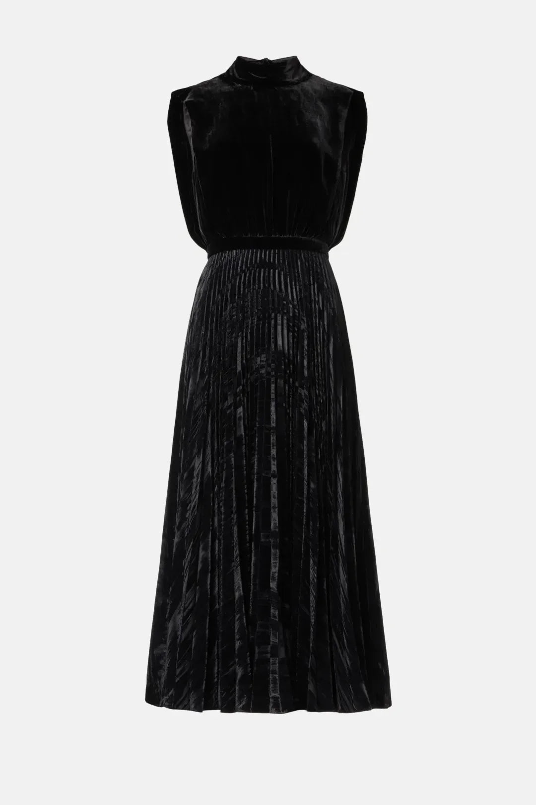 Elegant Sheath Mock Neck Sleeveless Pleated Velvet Midi Length Plus Size Prom Dress