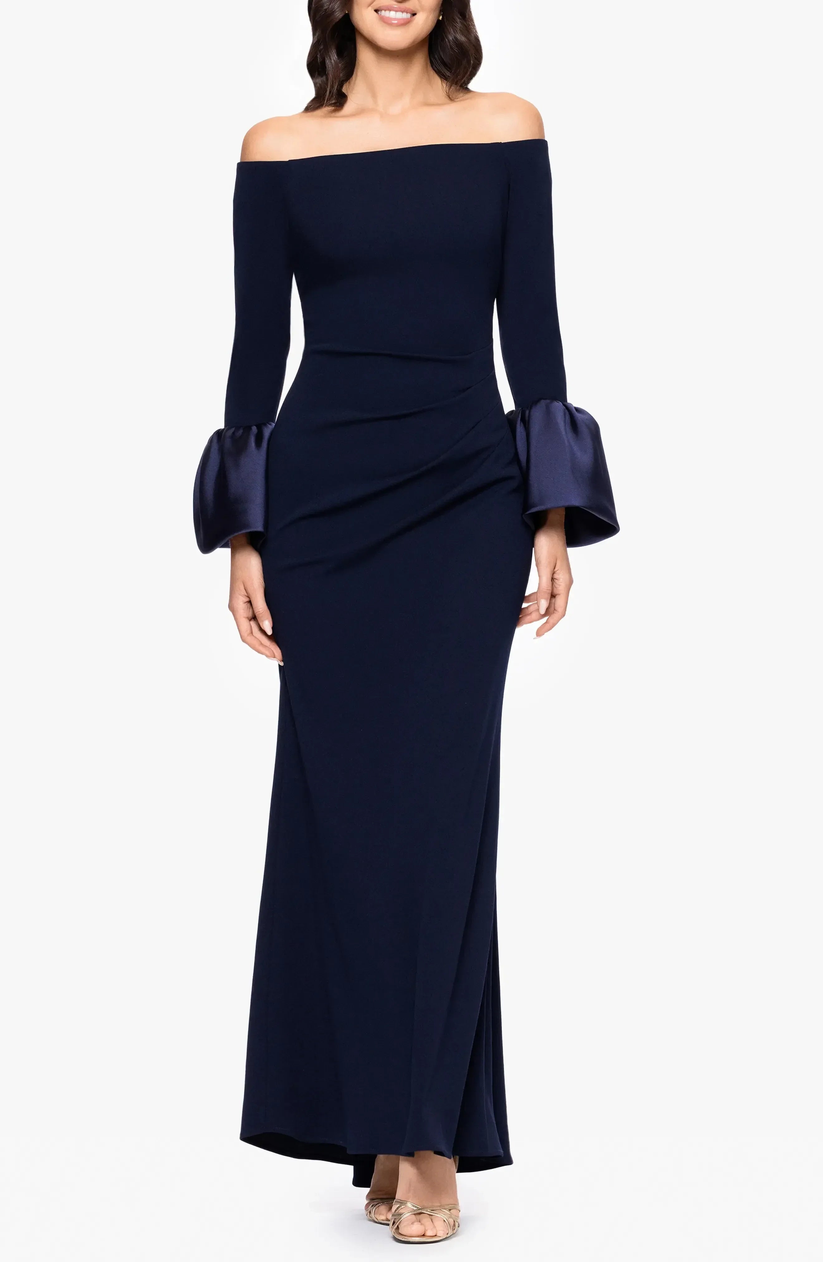 Elegant Sheath Off Shoulder Bell Sleeve Zipper Back Floor Length Evening Dress
