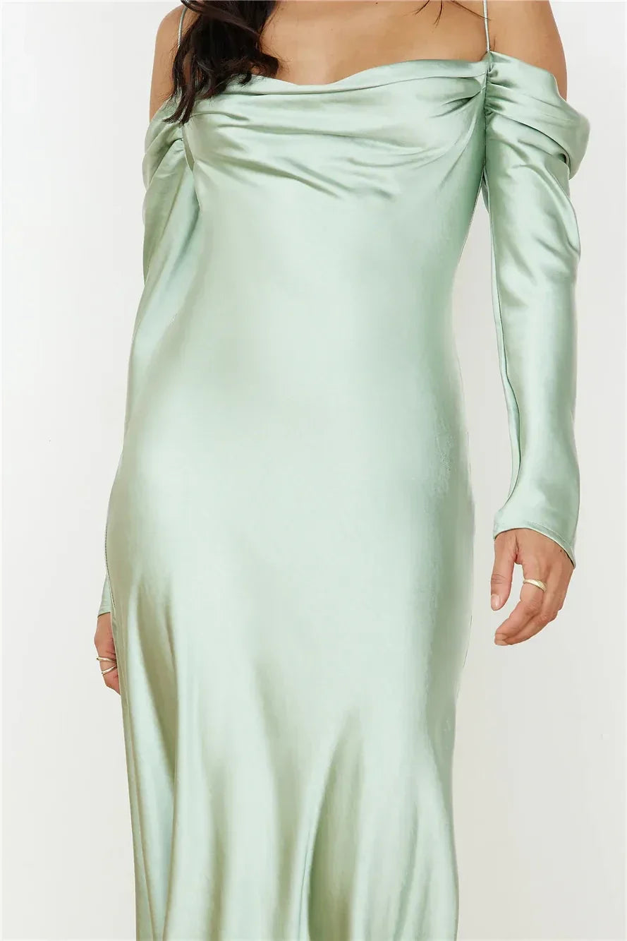 Elegant Sheath Off Shoulder Long Sleeve Lace Up Back Floor Length Prom Dress