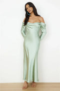 Elegant Sheath Off Shoulder Long Sleeve Lace Up Back Floor Length Prom Dress