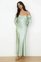 Elegant Sheath Off Shoulder Long Sleeve Lace Up Back Floor Length Prom Dress