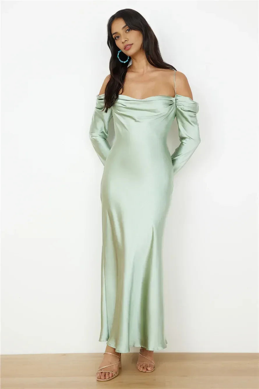 Elegant Sheath Off Shoulder Long Sleeve Lace Up Back Floor Length Prom Dress