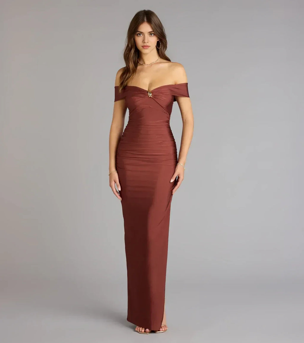 Elegant Sheath Off Shoulder Short Sleeve Zipper Back Floor Length Prom Dress