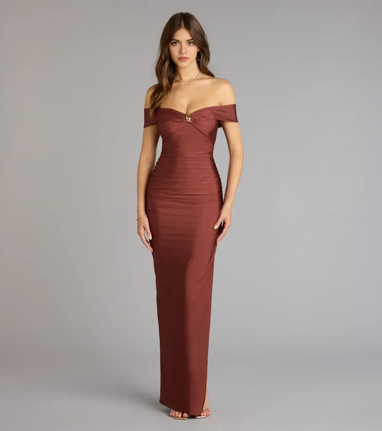 Elegant Sheath Off Shoulder Short Sleeve Zipper Back Floor Length Prom Dress