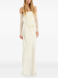 Elegant Sheath Off-The-Shoulder Sheer Sleeve Slit Back Floor Length Prom Dress