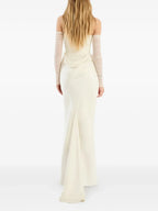 Elegant Sheath Off-The-Shoulder Sheer Sleeve Slit Back Floor Length Prom Dress