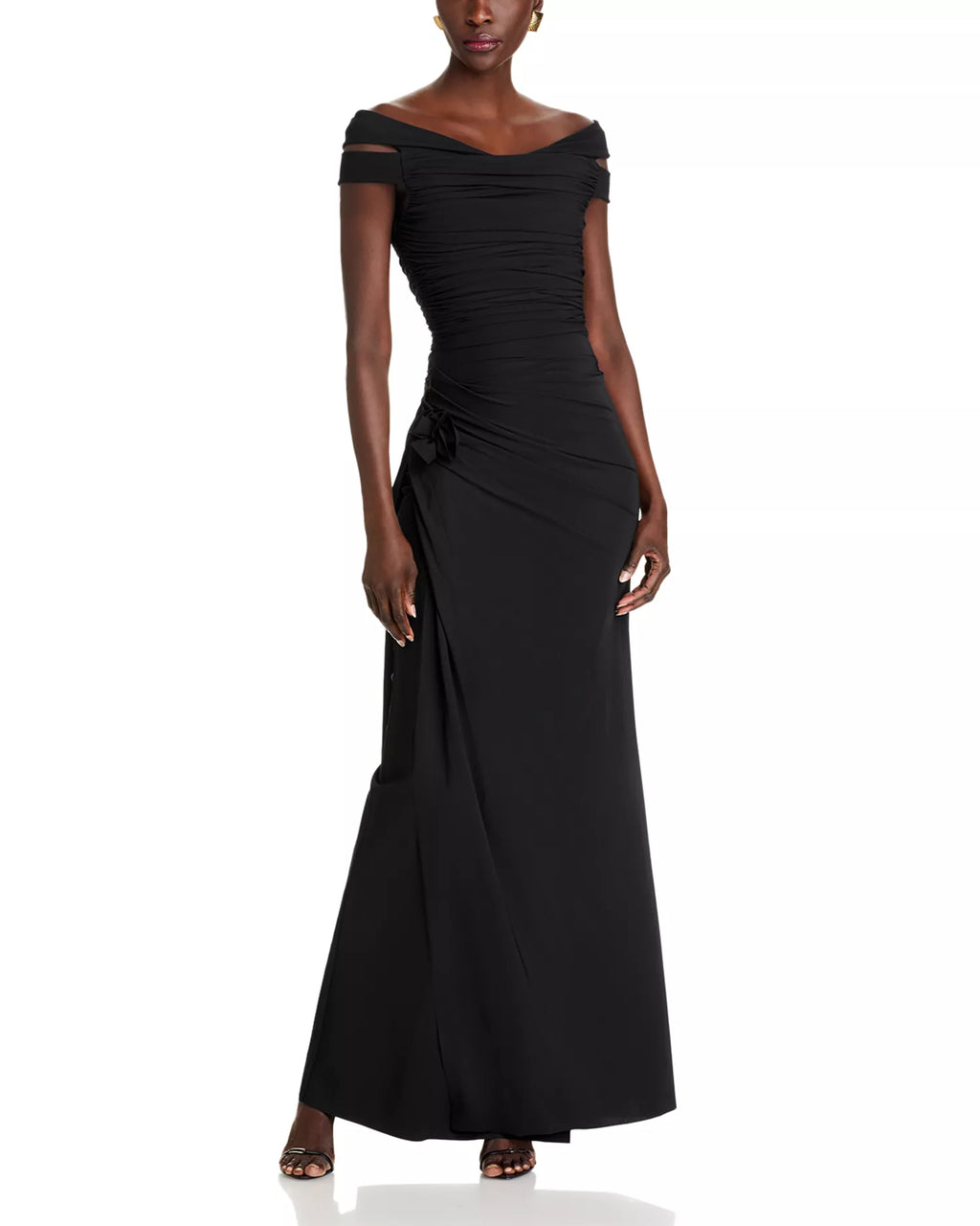 Elegant Sheath Off the Shoulder Cutout Sleeve Zipper Back Floor Length Prom Dress