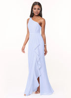 Elegant Sheath One Shoulder Sleeveless Zip Back Floor Length Bridesmaid Dress