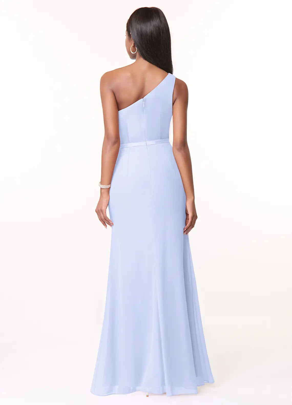 Elegant Sheath One Shoulder Sleeveless Zip Back Floor Length Bridesmaid Dress
