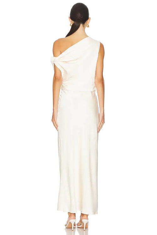 Élégante Robe de Soirée Fourreau Asymétrique Sans Manches avec Nœud dans le Dos et Longueur Ras du Sol