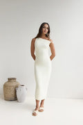 Elegant Sheath One Shoulder Sleeveless Ruched Bodice Midi Length Prom Dress