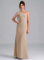 Elegant Sheath One Shoulder Sleeveless Zipper Back Floor Length Bridesmaid Dress