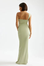 Elegant Sheath One shoulder Knot detail Open back Floor length Prom Dress