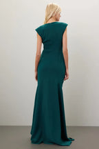 Elegant Sheath Plunge Neck Cap Sleeve Ruched Asymmetric Hem Plus Size Prom Dress