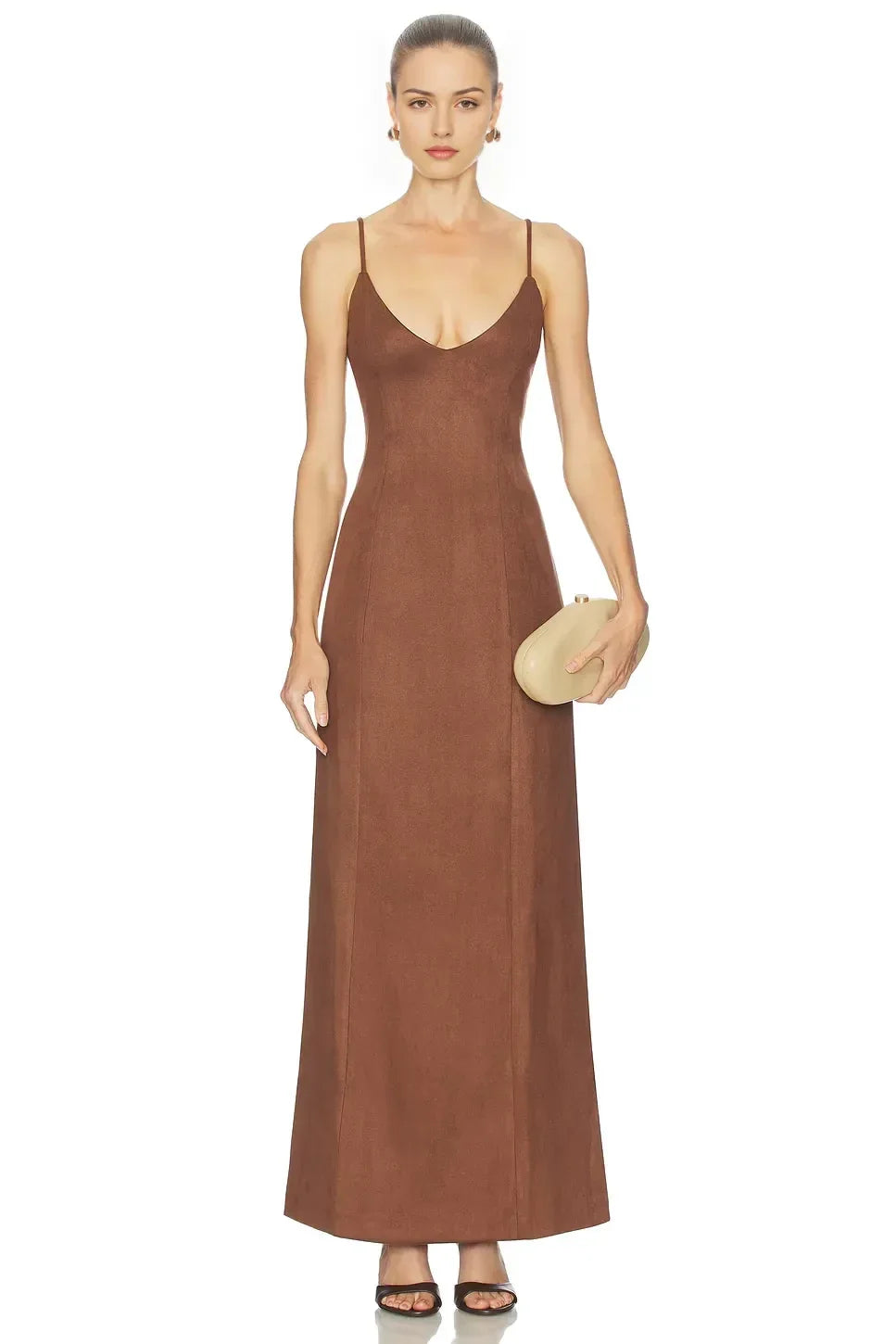 Elegant Sheath Plunge Neck Spaghetti Strap Back Slit Floor Length Evening Dress