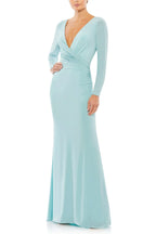 Elegant Sheath Plunging V Neck Long Sleeve Zipper Back Floor Length Evening Dress