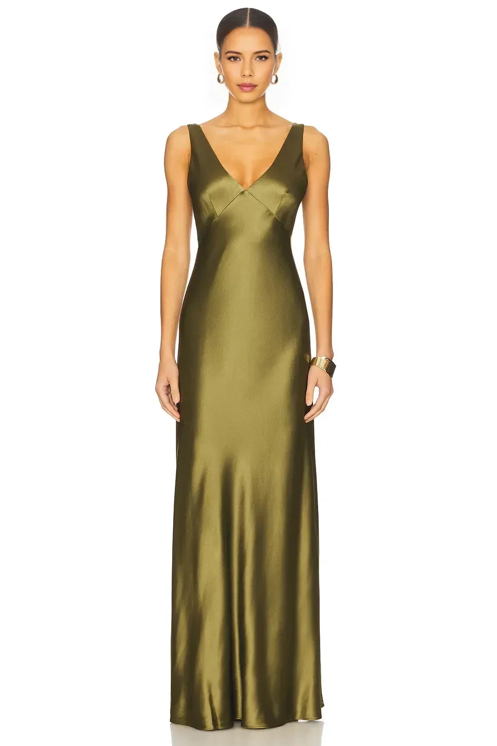 Elegant Sheath Plunging V Neck Sleeveless Open Back Floor Length Evening Dress