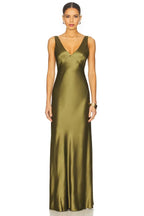 Elegant Sheath Plunging V Neck Sleeveless Open Back Floor Length Evening Dress