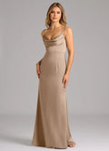 Elegant Sheath Satin Cowl Neck Spaghetti Strap Open Back Floor Length Bridesmaid Dress