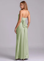 Elegant Sheath Satin Strapless Sleeveless Bow Back Floor Length Bridesmaid Dress