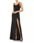 Elegant Sheath Scoop Neck Pearl Embellished Strap Open Back Floor Length Prom Dress