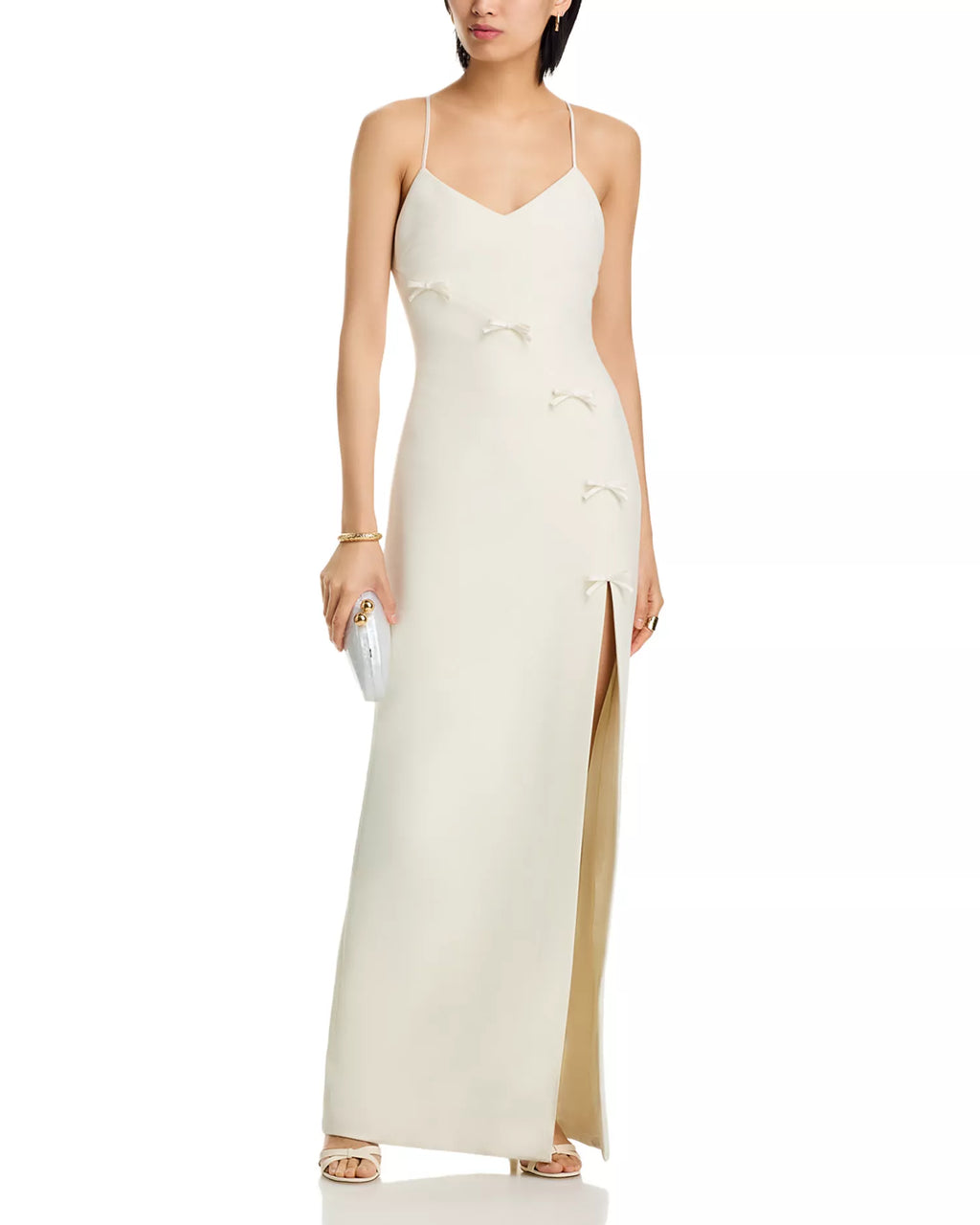 Elegant Sheath Spaghetti Strap Knot Accent Open Back Floor Length Female Prom Dress