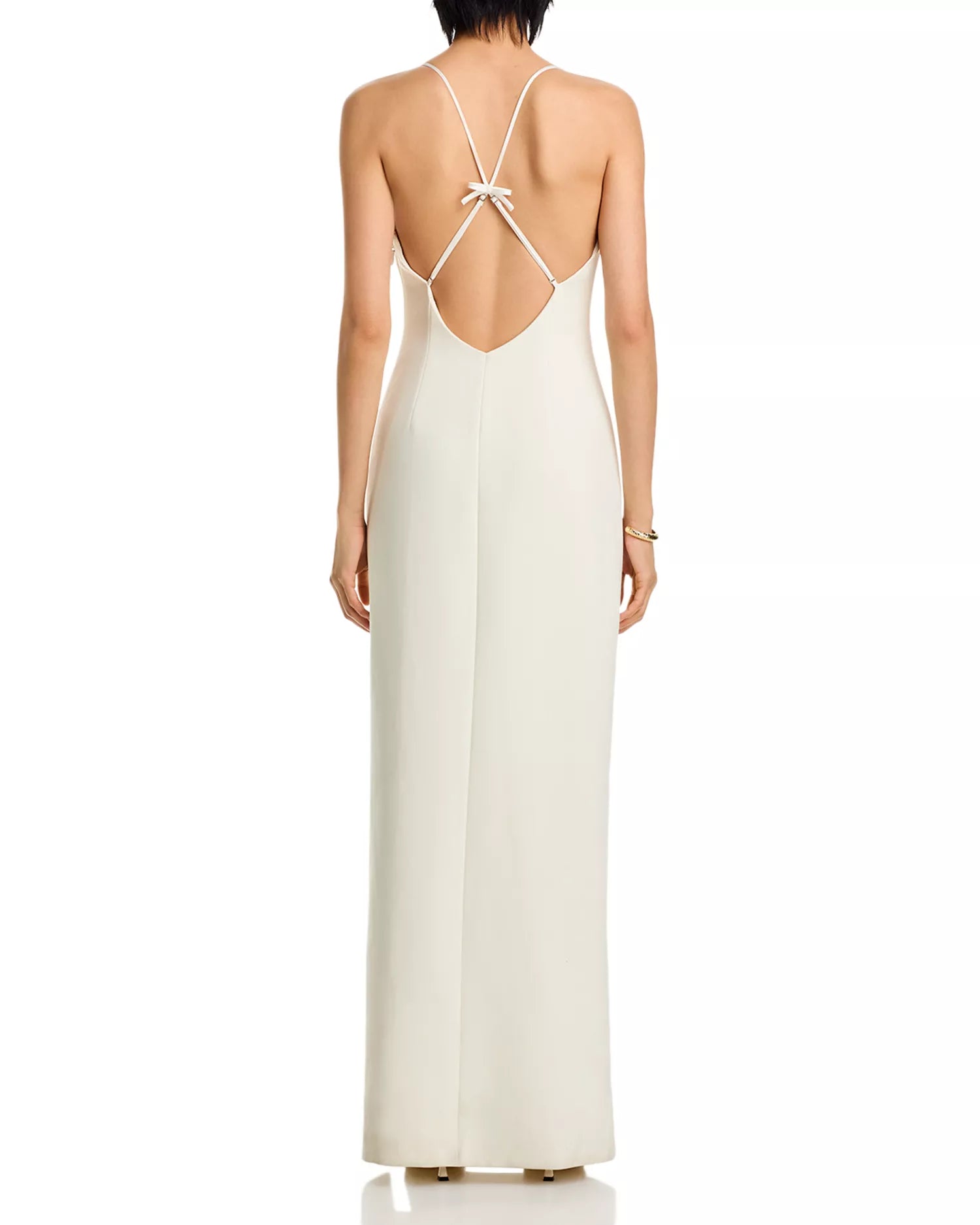 Elegant Sheath Spaghetti Strap Knot Accent Open Back Floor Length Female Prom Dress