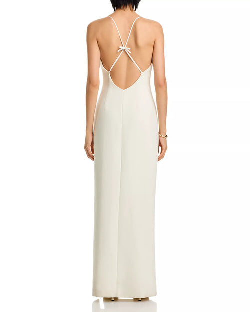 Elegant Sheath Spaghetti Strap Knot Accent Open Back Floor Length Female Prom Dress