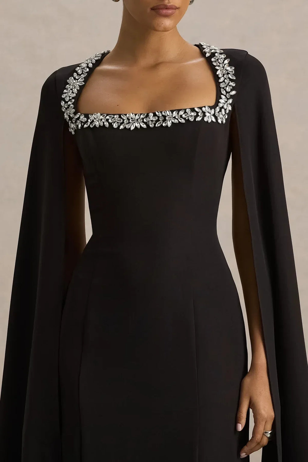 Elegant Sheath Square Neck Cape Sleeve Zip Back Floor Length Evening Dress