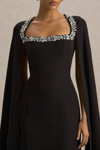 Elegant Sheath Square Neck Cape Sleeve Zip Back Floor Length Evening Dress
