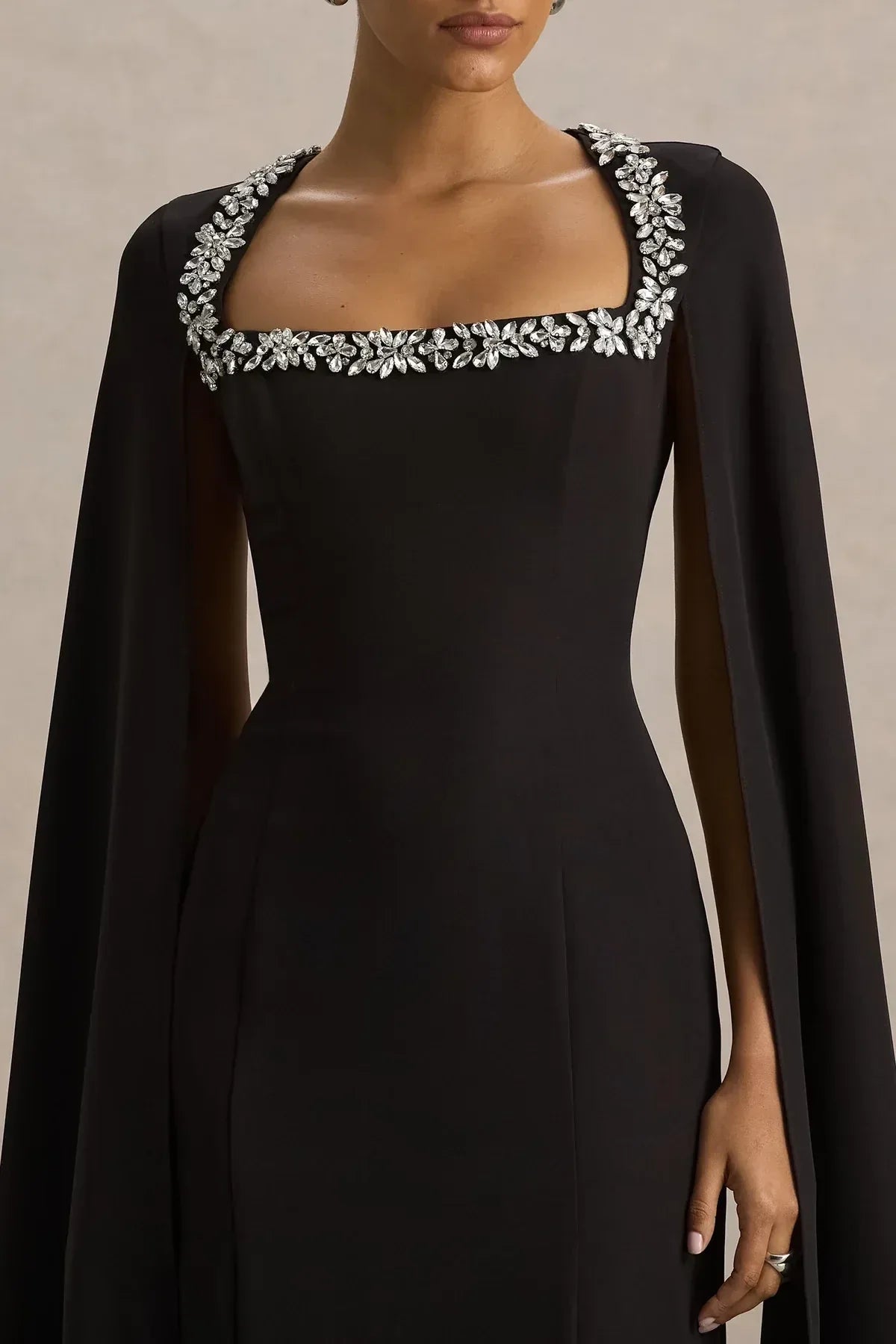 Elegant Sheath Square Neck Cape Sleeve Zip Back Floor Length Evening Dress
