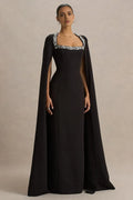 Elegant Sheath Square Neck Cape Sleeve Zip Back Floor Length Evening Dress