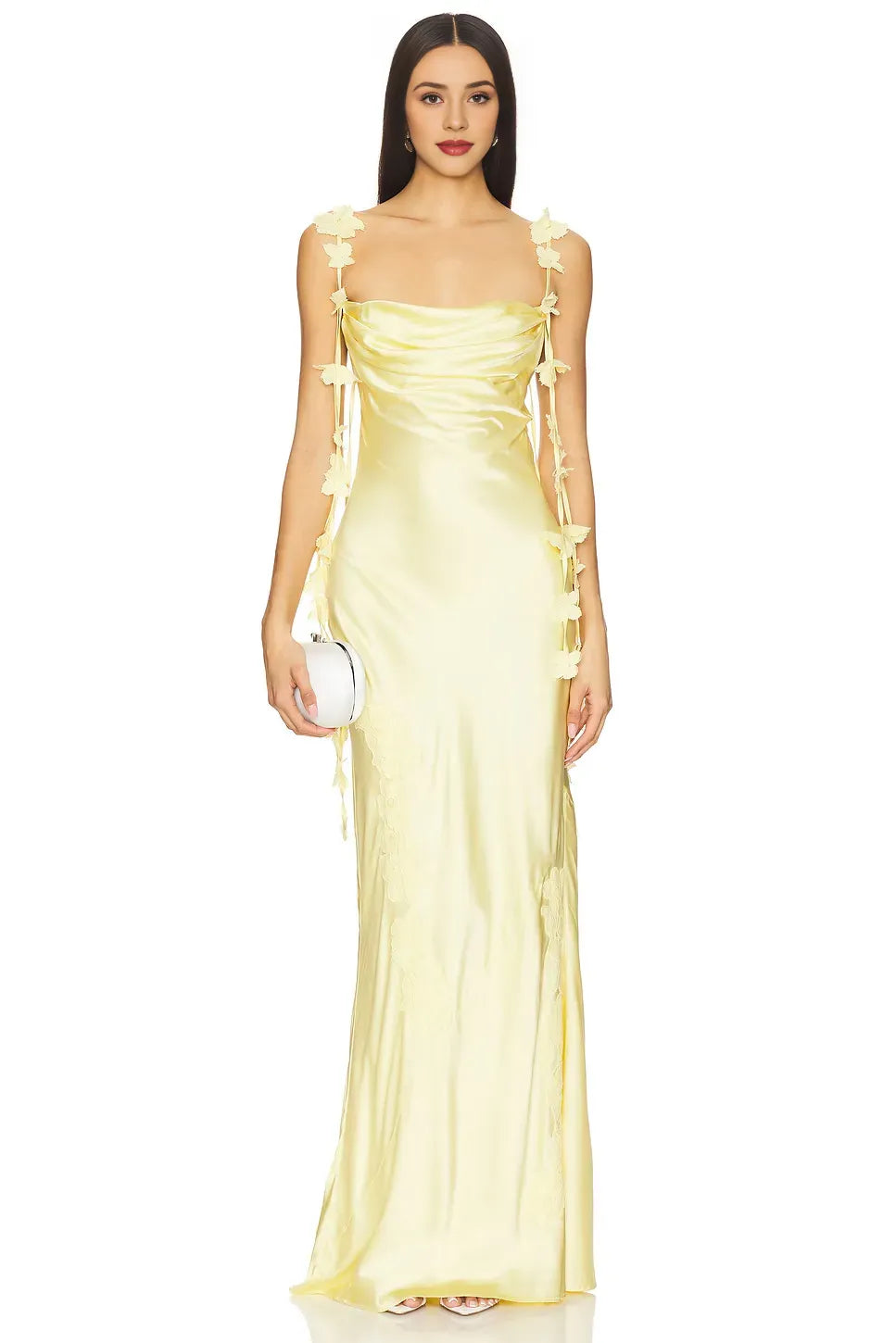 Elegant Sheath Square Neck Floral Strap Open Back Floor Length Evening Dress