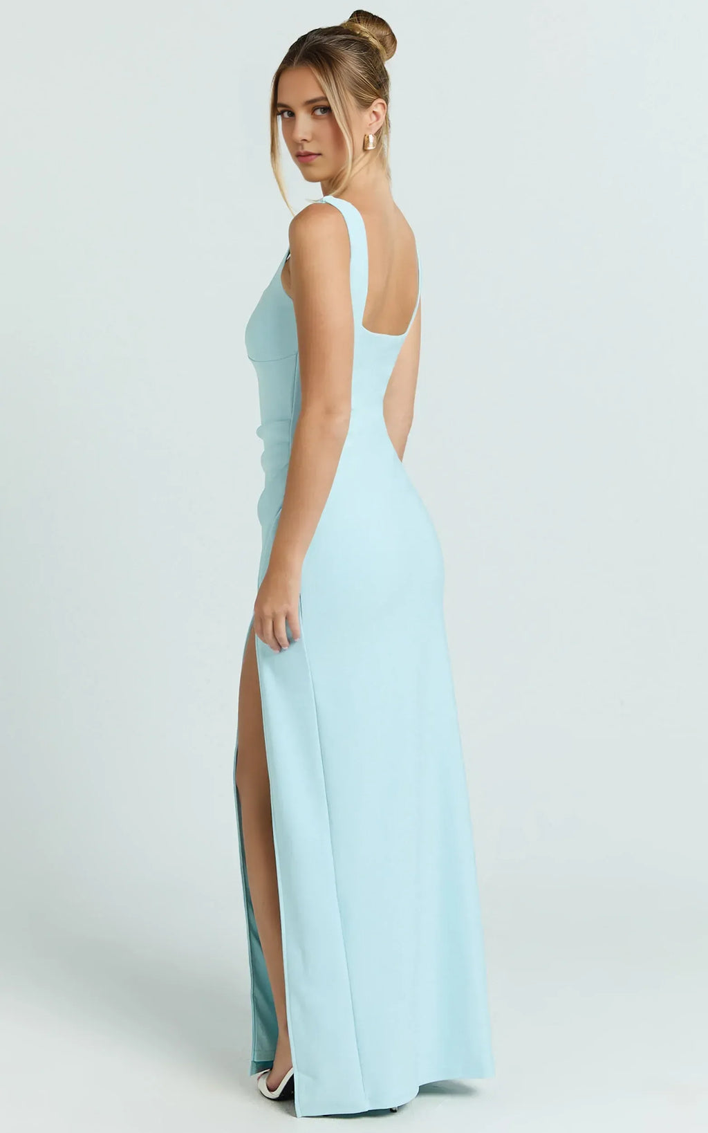 Elegant Sheath Square Neck Sleeveless Open Back Floor Length Plus Size Evening Dress