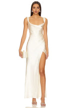 Elegant Sheath Square Neck Sleeveless Open Back High Slit Floor Length Evening Dress