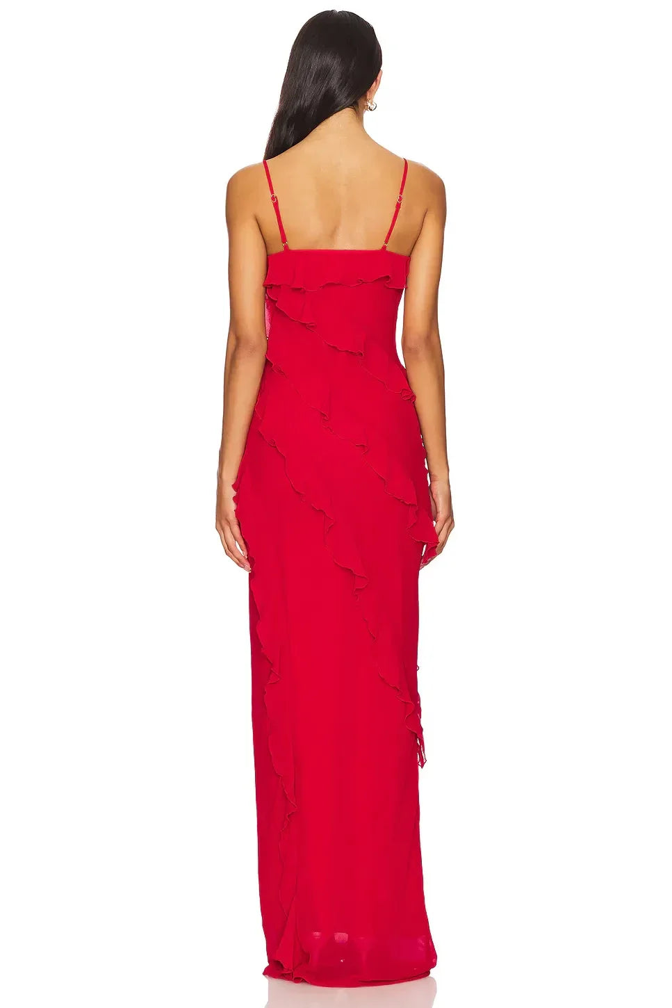 Elegant Sheath Square Neck Sleeveless Ruffled Asymmetric Floor Length Evening Dress