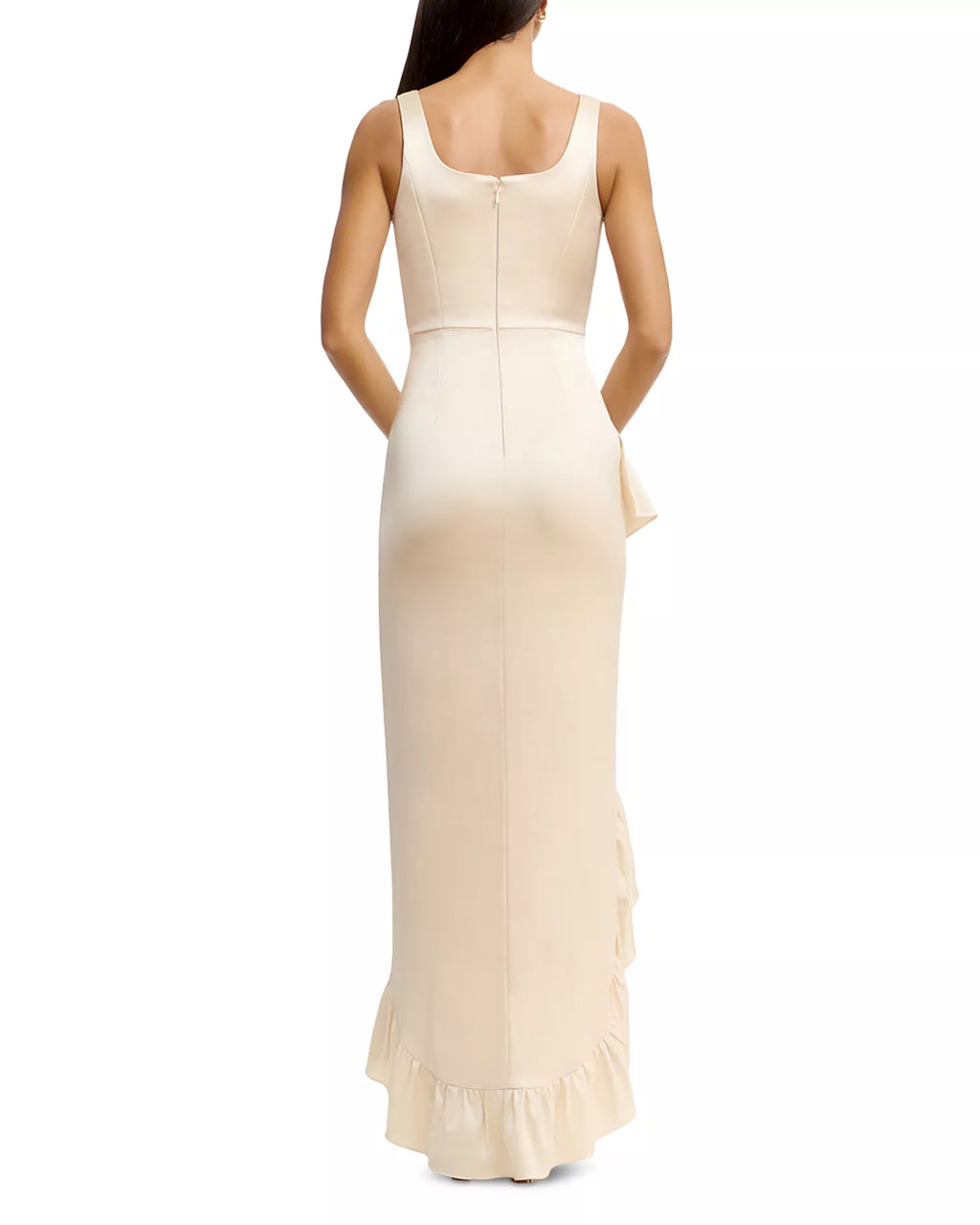 Elegant Sheath Square Neck Sleeveless Ruffled Trim Asymmetrical Hem For Ladies Prom Dress