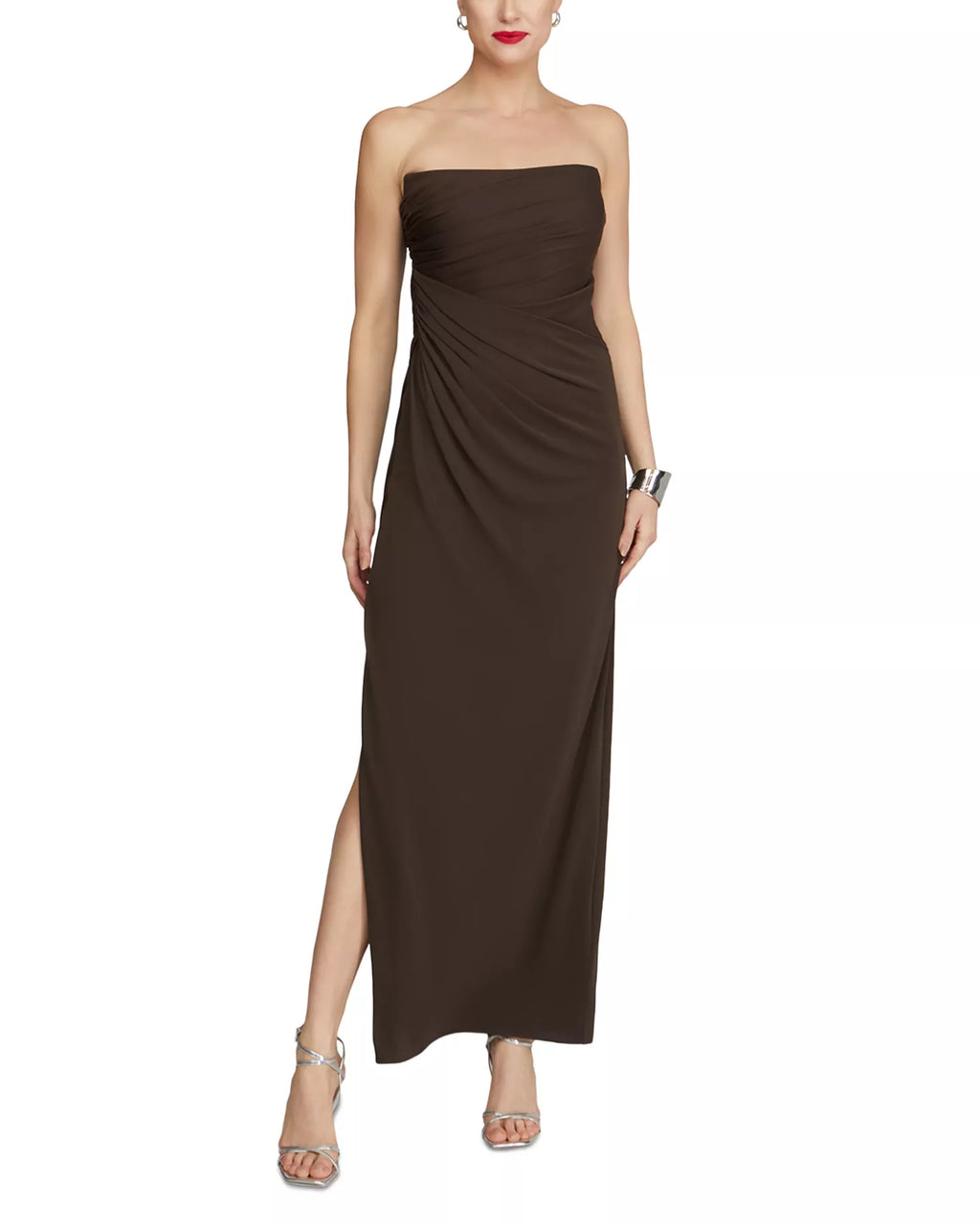 Elegant Sheath Strapless Ruched Back Floor Length Prom Dress