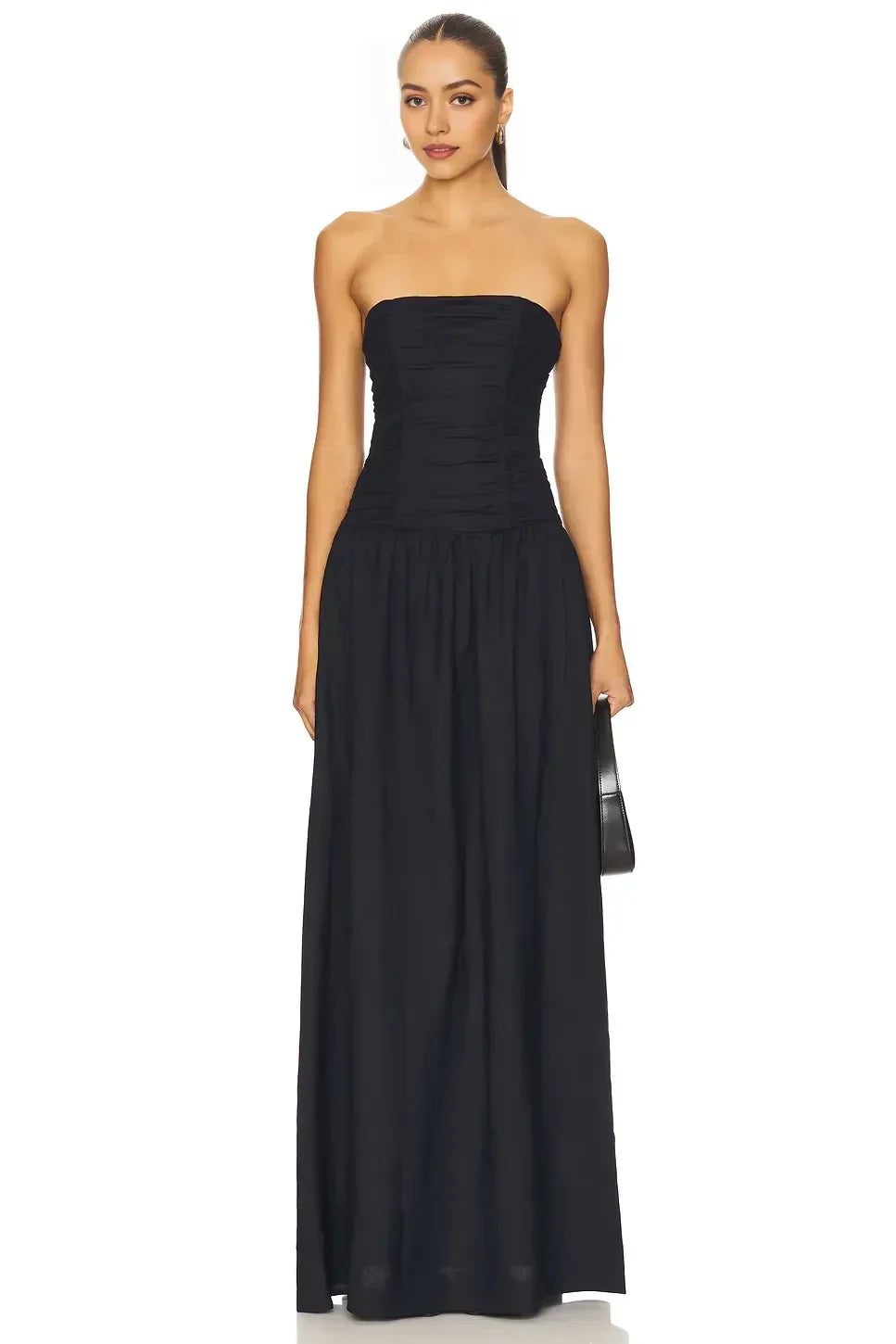 Elegant Sheath Strapless Ruched Bodice Floor Length Evening Dress