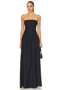 Elegant Sheath Strapless Ruched Bodice Floor Length Evening Dress